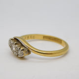 Victorian 18ct Gold & Platinum Three-Stone Diamond Crossover Ring Antique