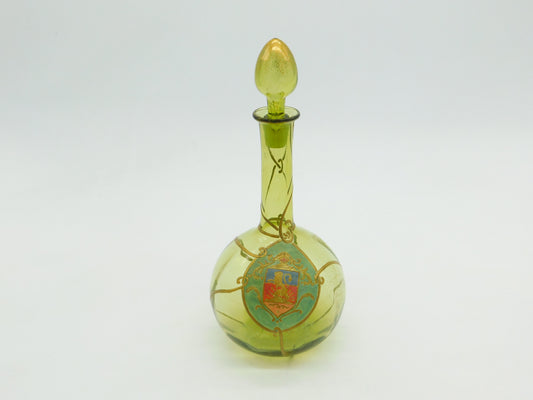 Early 19th Century Austrian Green Glass Painted Armorial Decanter c1820 Antique