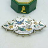 Victorian Sterling Silver & Enamel Swallow Sweetheart Brooch Antique c1890