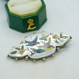 Victorian Sterling Silver & Enamel Swallow Sweetheart Brooch Antique c1890