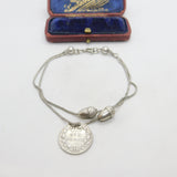 Edwardian Sterling Silver Acorn Forn Charm Bracelet with Sixpence 1902 Antique