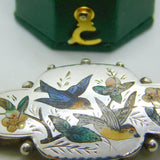 Victorian Sterling Silver & Enamel Swallow Sweetheart Brooch Antique c1890
