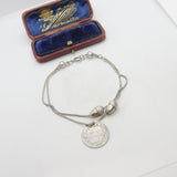 Edwardian Sterling Silver Acorn Forn Charm Bracelet with Sixpence 1902 Antique