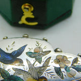 Victorian Sterling Silver & Enamel Swallow Sweetheart Brooch Antique c1890