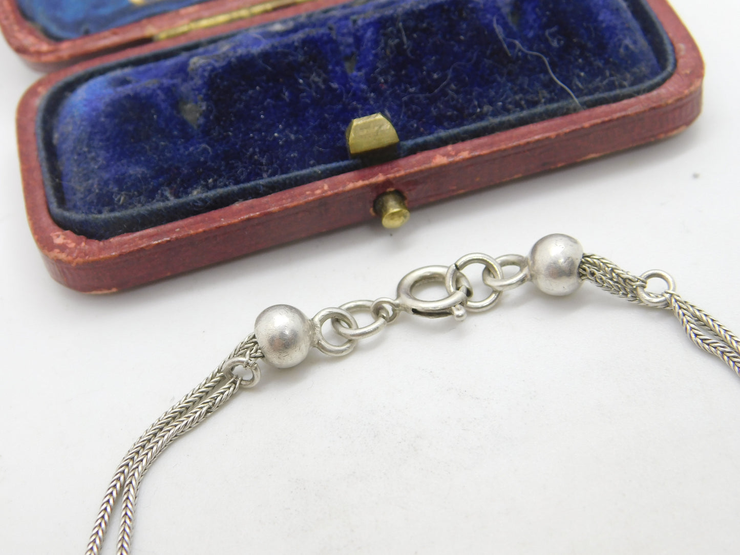 Edwardian Sterling Silver Acorn Forn Charm Bracelet with Sixpence 1902 Antique