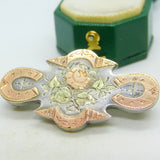 Victorian Sterling Silver & Gold Fronted Mourning Sweetheart Brooch Antique 1886