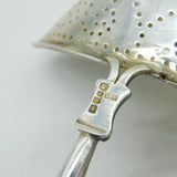 Edwardian Sterling Silver Modernist Wooden Handle Tea Strainer Antique Chester