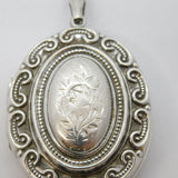 Victorian Style Sterling Silver Floral Sweetheart Locket Pendant Vintage