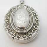 Victorian Style Sterling Silver Floral Sweetheart Locket Pendant Vintage