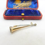 Victorian 9ct Gold Hunting Horn Stock Pin Brooch Antique c1890 Silver Tips