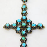 19th Century Austro-Hungarian Sterling Silver Turquoise Cross Pendant Necklace Antique