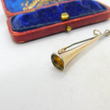 Victorian 9ct Gold Hunting Horn Stock Pin Brooch Antique c1890 Silver Tips