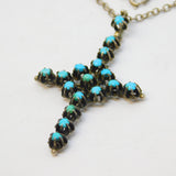 19th Century Austro-Hungarian Sterling Silver Turquoise Cross Pendant Necklace Antique