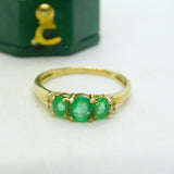 9ct Yellow Gold & Three-Stone Emerald Dress Ring Vintage c1990 Birmingham