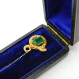 Victorian Boxed 18ct Yellow Gold & 0.5ct Emerald Snake Stick Pin Antique c1860