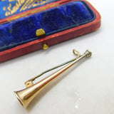 Victorian 9ct Gold Hunting Horn Stock Pin Brooch Antique c1890 Silver Tips