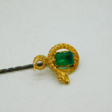 Victorian Boxed 18ct Yellow Gold & 0.5ct Emerald Snake Stick Pin Antique c1860