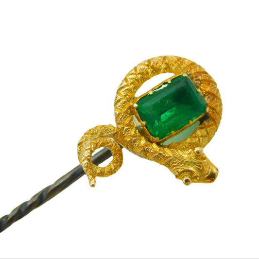 Victorian 18ct Gold Emerald Snake Stick Pin Jewellery