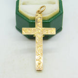 Edwardian 9ct Yellow Gold Floral Pattern Cross Pendant Antique c1910