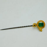 Victorian Boxed 18ct Yellow Gold & 0.5ct Emerald Snake Stick Pin Antique c1860