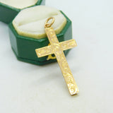Edwardian 9ct Yellow Gold Floral Pattern Cross Pendant Antique c1910