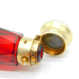 Victorian Sterling Silver Gilt, Cranberry Glass Double-Ended Scent Bottle & Vinaigrette c1860