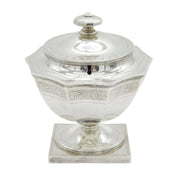 George III Sterling Silver Bright Cut Pedestal Tea Caddy Antique 1786 London Henry Chawner