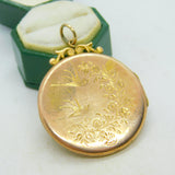 Victorian 9ct Gold Back & Front Swallow Pattern Locket Pendant Antique c1900