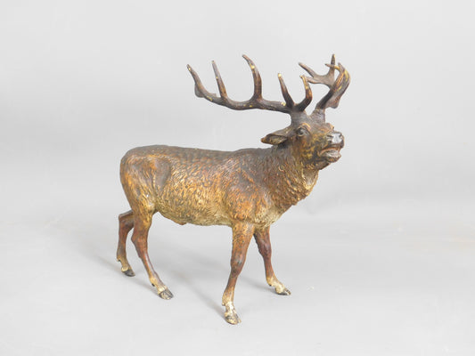 Large Stag Deer Figure Vienna Bronze Cold Painted Antique Victorian c1890