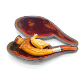 Boxed Sterling Silver, Meerschaum Carved Duck Novelty Pipe Antique 1913 Birmingham