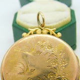 Victorian 9ct Gold Back & Front Swallow Pattern Locket Pendant Antique c1900