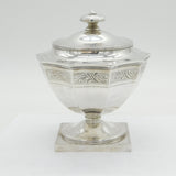 George III Sterling Silver Bright Cut Pedestal Tea Caddy Antique 1786 London Henry Chawner