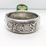 Victorian Aesthetic Sterling Silver Floral Cuff Bangle Antique 1884 Birmingham