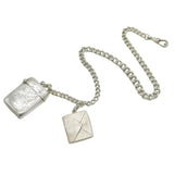 Victorian Sterling Silver Albert Watch Chain, Vesta Case & Stamp Fob Antique