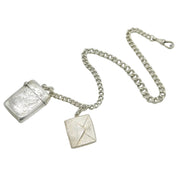 Victorian Sterling Silver Albert Watch Chain, Vesta Case & Stamp Fob Antique