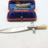 Edwardian Sterling Silver & Mother of Pearl Sword Bookmark Antique c1910