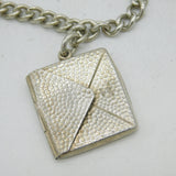 Victorian Sterling Silver Albert Watch Chain, Vesta Case & Stamp Fob Antique