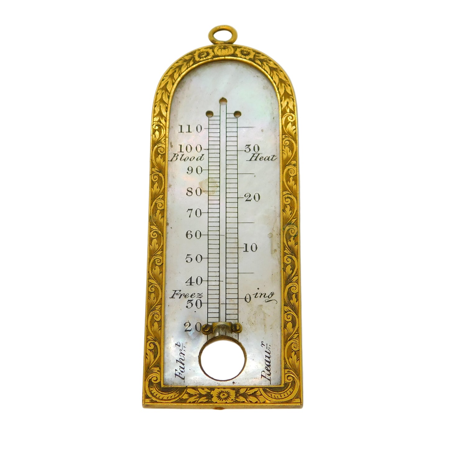 19th Century French Palais Royale Gold & Mother of Pearl Thermometer Antique c1820