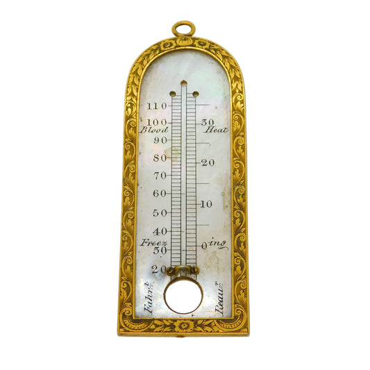 19th Century French Palais Royale Gold & Mother of Pearl Thermometer Antique c1820