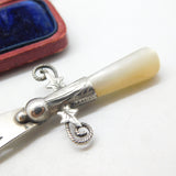 Edwardian Sterling Silver & Mother of Pearl Sword Bookmark Antique c1910