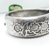 Victorian Aesthetic Sterling Silver Floral Cuff Bangle Antique 1884 Birmingham