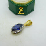 18ct Yellow Gold, Marquise Cut Sapphire & Diamond Drop Pendant Vintage c1970