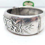 Victorian Aesthetic Sterling Silver Floral Cuff Bangle Antique 1884 Birmingham