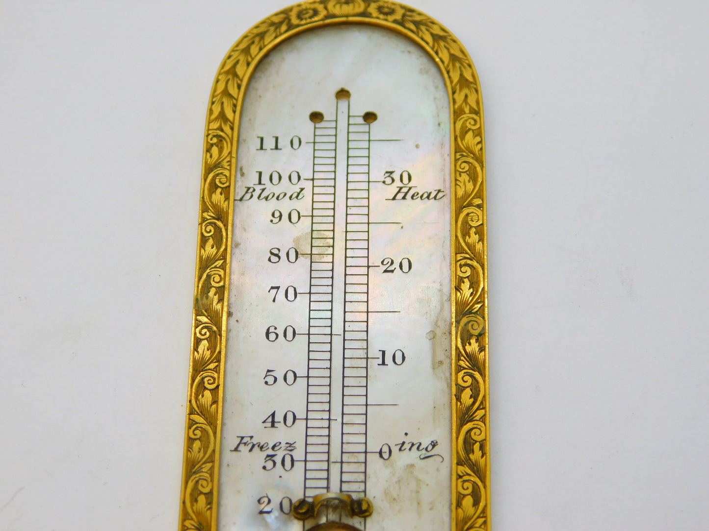 19th Century French Palais Royale Gold & Mother of Pearl Thermometer Antique c1820