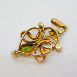 Edwardian 9ct Gold, Peridot, Seed Pearl Lavalier Drop Pendant Antique c1910