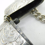 Victorian Sterling Silver Albert Watch Chain, Vesta Case & Stamp Fob Antique
