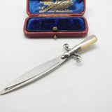 Edwardian Sterling Silver & Mother of Pearl Sword Bookmark Antique c1910