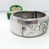 Victorian Aesthetic Sterling Silver Floral Cuff Bangle Antique 1884 Birmingham