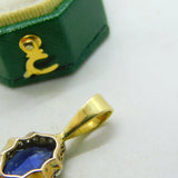 18ct Yellow Gold, Marquise Cut Sapphire & Diamond Drop Pendant Vintage c1970