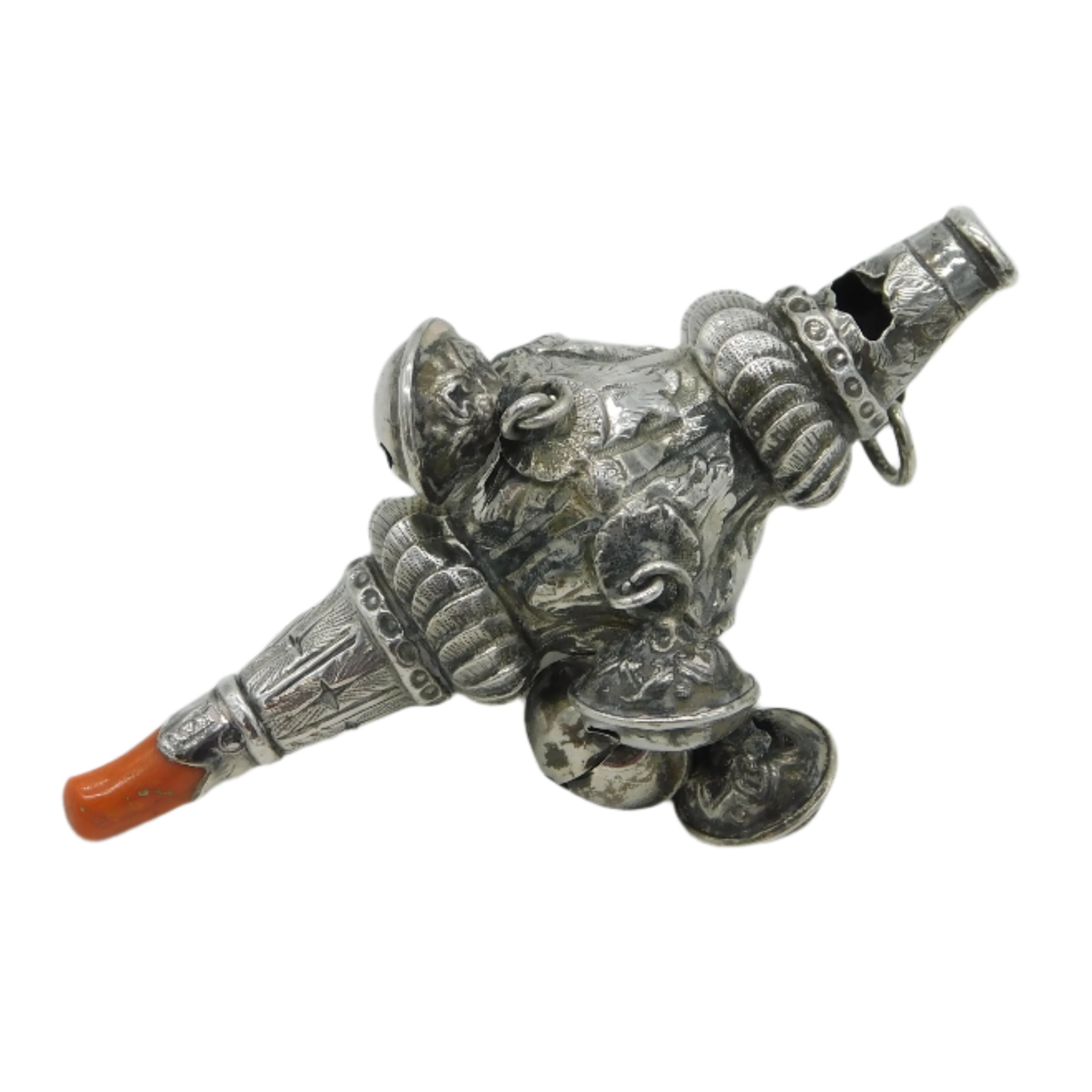 Victorian Silver & Coral Baby Rattle Antique